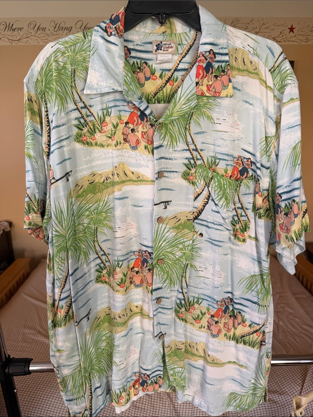 Vintage Light Blue Tropical Aloha Shirt - Classic Island Print